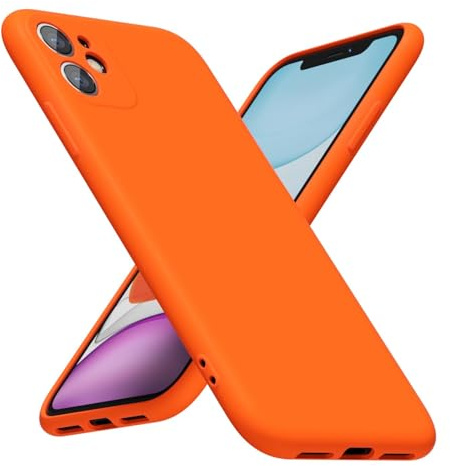 LoeoeL for iPhone 11 Phone Case Silicone, Fluorescent Neon Orange Bright Color Matte TPU, Minimalist Ultra Thin Slim Soft Rubber Gel Girly Cute Case for Women Men, Camera Cover Protection