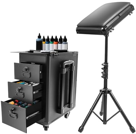 Kosmetikkoffer Trolley Tattoo Koffer Schminkkoffer Professionell Make mit Rollen und 3 Schublade Tattoo Tisch Beauty Stand Große Aufbewahrung für Nageltechnikern, Kosmetikern, Stickern