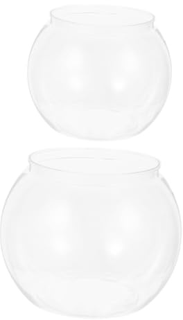VICASKY 2 Pièces Bocal à Poisson Transparent Plastique Résistant Lot de Bols Ronds pour Poissons Décoratifs de Bureau Aquarium Compact pour Décoration Maison et Bureau