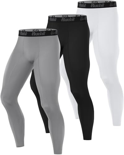 Runhit Men's Compression Leggings, 1/3 Pack Running Tights Thermal Base Layer Pants Athletic Trousers for Gym Cycling Football Workout