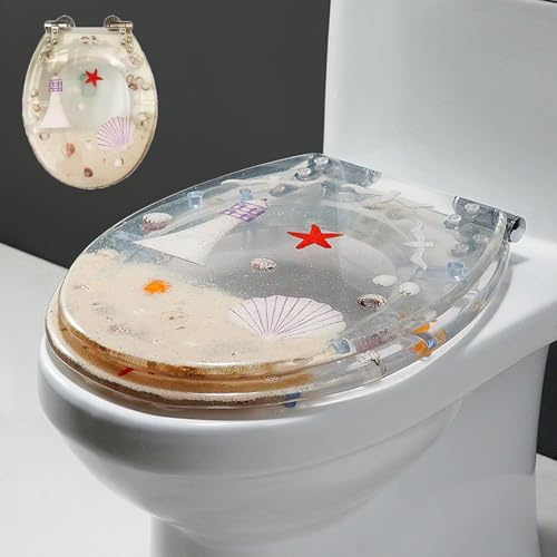 14.2x16.5 Inch Clear Resin Toilet Seat - Soft Close Round Design(Clear)