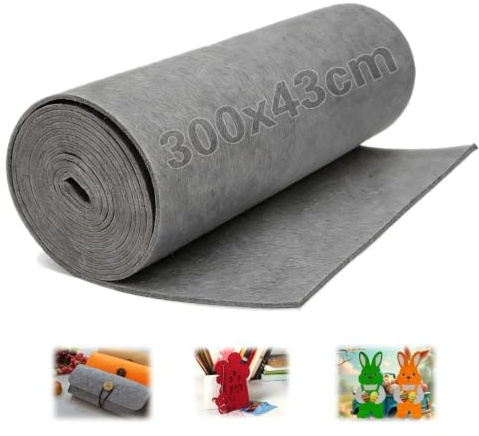 Ezitruz Filzstoff Grau, Filz Meterware 300×43 cm, Filz 3 mm Dick, Filzrolle Filzmatten zum Fuschneiden Bastelfilz Polyester für DIY Basteln Aufbewahrungstasche Filzunterlage Patchwork Stickfilz