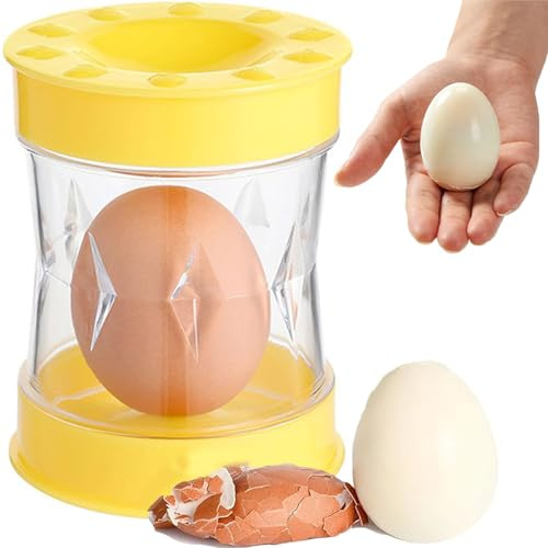 Hand Crank Egg Peeler, Hand Crank Tool for Quickly Removing Hard-Boiled Egg Shells,Effortless Peeling Tool for Hard-Boiled Eggs, Neat & Quick Kitchen Gadget (Yellow)
