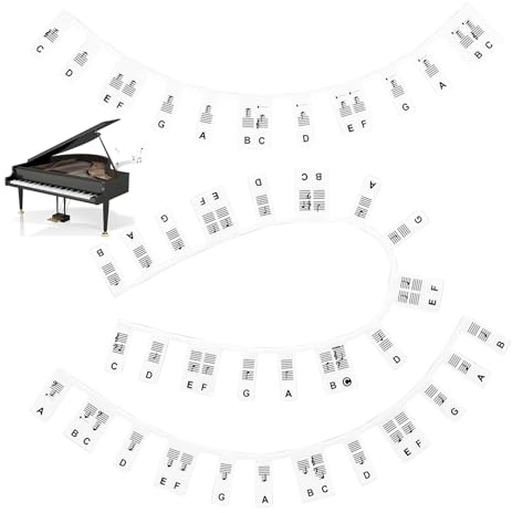 Klavier Keyboard Noten Aufkleber 88/61 Tasten - Klavier Lernen Klaviertasten Beschriftung für Anfänger Kinder & Erwachsene - Wiederverwendbare Klavier Tastenbeschriftung Lernhilfe