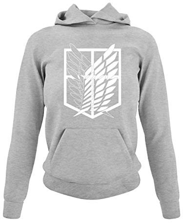 clothinx AOT Scouting Legion Anime und Manga Design mit Titan Aufklärungstrupp Wappen-Schild Perfekt für Cosplay Fans und die nächste Convention Damen Kapuzen-Pullover Grau Gr. M