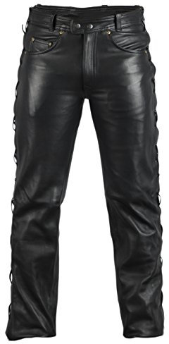 MDM Lederjeans Lederhose Bikerjeans Rockerjeans Motorradhose seitlich geschürt schwarz (31)
