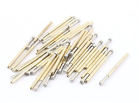 uxcell Test Probe Pin 40Pcs P125H 2,5mm Dmr. Kronen Spitze Federkontaktstifte 33mm für Leiterplatten Gold-Ton, Silber Ton