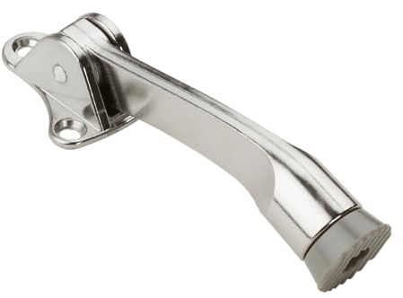 National Hardware N273-532 V238 Kickdown Door Stop Satin Chrome Finish Spring-Loaded Wall Protector with Ribbed Rubber Foot for Floor Mounting Heavy Duty Door Stopper