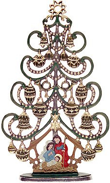 Zinnfigur Tannenbaum mit Krippe zum Stellen