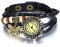 JewelryWe Damen Armbanduhr, Retro Vintage Analog Quarz Uhr mit Schmetterling Beads Kugeln Charm Leder Armkette Armband, Schwarz
