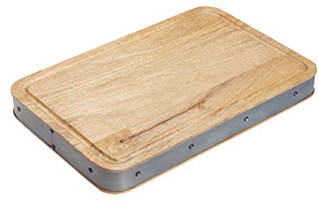 KitchenCraft Industrial Kitchen Schneideblock, Mangoholz mit Metallumrandung, Handgemacht, Rechteckig, aus recycelten Materialien, 48 x 32 x 5 cm, Beige/Grau