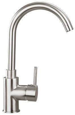 Hochwertige Designer Armatur EHM, gebogener Auslauf, Edelstahl Einhebelmischer mit KEROX-Keramikkartusche, Schwenkbereich: 360°, Lochbohrung: 35 mm Durchmesser, inklusive: Flexanschlussschläuche 500 mm, Schnellbefestigungsset-VAF 8825 ED