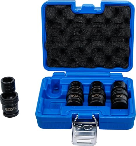 BGS 5200 | Kraft-Kugelgelenk-Einsatz-Satz | 12,5 mm (1/2) | 4-tlg. | Antrieb Innenvierkant 12,5 mm (1/2) | SW 16 - 19 mm | Sechskant | Chrom-Molybdän-Stahl | Hand- und Schlagschrauberbetrieb