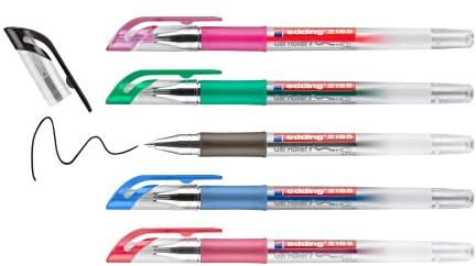 edding 2185 Gelroller - schwarz, rot, blau, gün, pink - 5er Set - 0,7 mm - Gelstifte zum Schreiben, Malen, Mandala, Bulletjournal - Gelschreiber, Gelmalstifte