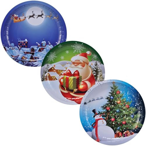 Land-Haus-Shop® Schickes Weihnachtsteller SET, 3x Weihnachts Advent Teller Metall 26cm, 3 Design