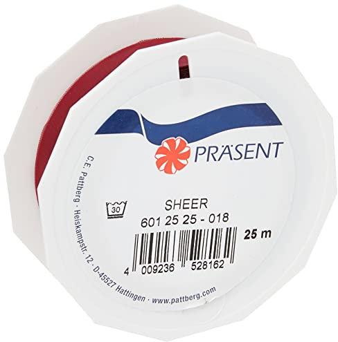 Präsent C.E. Pattberg Sheer Organzaband rubinrot, 25 m Geschenkband zum Einpacken von Geschenken, 25 mm Breite, Zubehör zum Dekorieren & Basteln, Dekoband