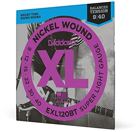 D'Addario Corde Chitarra Elettrica - EXL120BT - Set Corde per Chitarra Elettrica per Ferita Nichel - 6 Corde - Super Luce, tensione equilibrata, 09-40 - 1-Paccetto