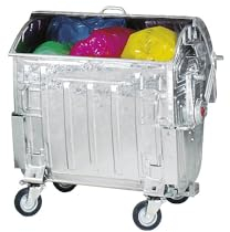 Contenedor de residuos de acero, DIN EN 840-5/-6, capacidad 1100 l, con seguro para niños, galvanizado.