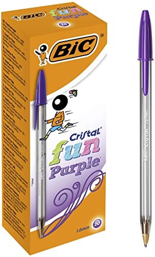 BIC Penne Viola a Sfera, Cristal Fun, Punta Larga (1,6 mm), Confezione da 20, Fornitura Cancelleria Scuola