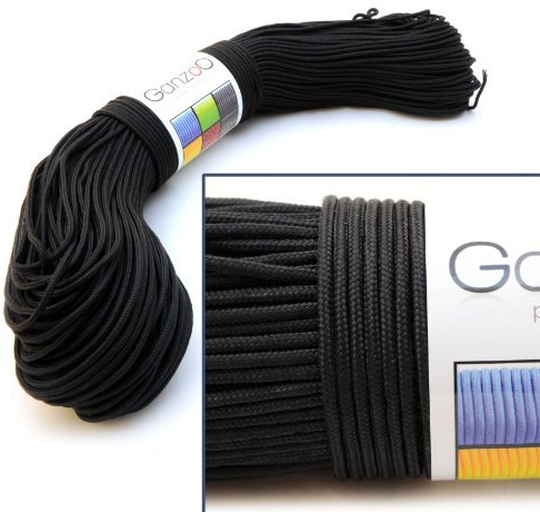 Universell einsetzbares Survival-Seil aus reißfestem Parachute Cord/Paracord (Kernmantel-Seil aus Nylon), 3 Kernfäden, Gesamtlänge 100 Meter, Stärke: 2mm, Farbe: schwarz - Marke Ganzoo