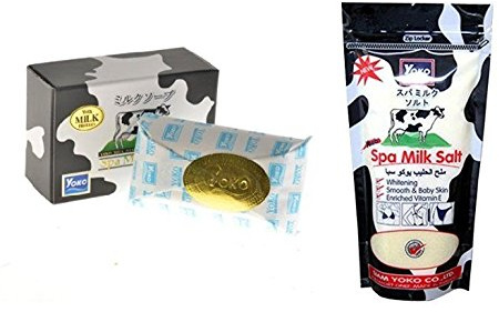 Yoko Spa Milk Salt Shower Bath Moisturizing Body Wash (Refill Size 300g)+Yoko Spa Milk Soap with Vitamins E and Milk Protein - Beautiful Skin Net 90 G. by Siam Yoko