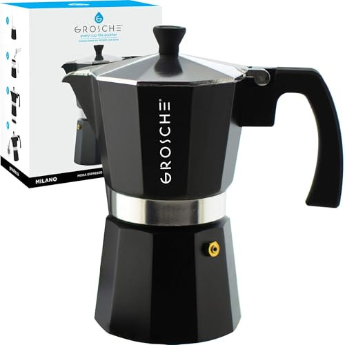 GROSCHE Milano - Moka Cafetière Italienne en Aluminium - 6 Tasses, noir