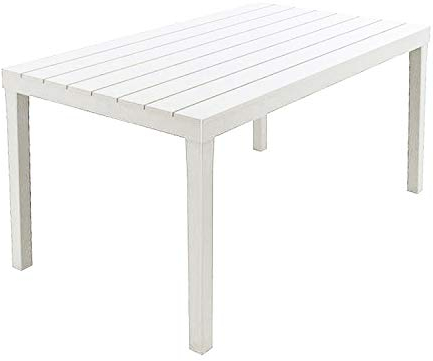 Rechteckiger Gartentisch, Polypropylen, Lattenrost, Made in Italy, 138 x 78 x 72 cm, Weiß