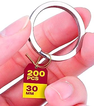 Praknu 200 Anneaux de Porte-Clé Plats - 30mm - en Acier - Ouverture Facile - Indéformables - Pour Clés et Travaux Manuels