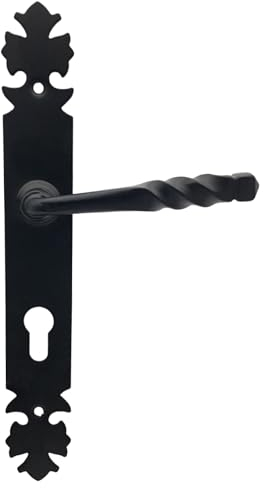 domino Türgriff, Drückergarnitur für Zimmertüren, Türdrücker-Set, Türklinke, Türbeschläge, Innentür Drückergarnitur WC, Badezimmer, Hades Black Pz-Profilzylinder 72