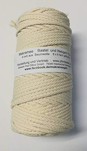 Pferdeseile_DE Makrameegarn Makramee Baumwollgarn Bastelgarn Natur 200 Meter 4 mm GEFLOCHTEN