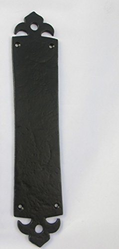 IRONMONGERY WORLD® Black Antique CAST Iron Vintage Victorian Style Finger Plate Door Push Pull (Fleur DE LYS Plate)