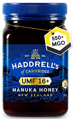 Haddrell's of Cambridge Manuka Honig 550+ MGO (UMF 16+) 500g – Zertifizierter Manukahonig aus Neuseeland – Reich an Methylglyoxal – Nachhaltig, roh und mit hohem MGO-Gehalt – Honig in Premium-Qualität