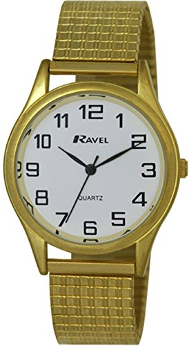 Ravel Easy Read Watch on Expandable Men's Quartz Watch with Gold Dial Analogue Display and Gold Stainless Steel Gold Plated Bracelet R0301071S