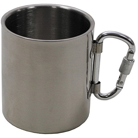 Fox Outdoor Tasse, Edelstahl, Karabiner, doppelwandig, 300 ml, Griff klappbar