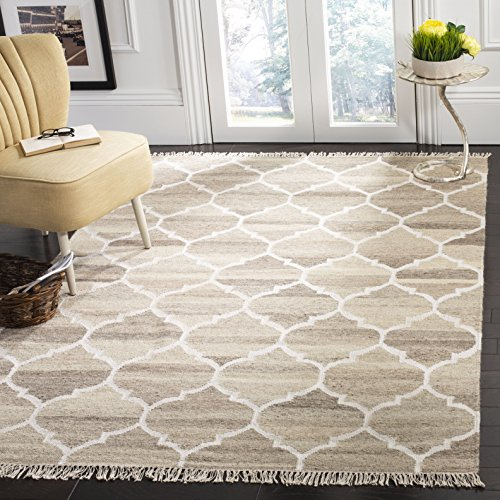 SAFAVIEH Natural Kilim Collection Accent Rug - 4' x 6', Light Grey & Ivory, Handmade Moroccan Boho Trellis Wool & Viscose, Ideal for High Traffic Areas in Entryway, Living Room, Bedroom (NKM317A)