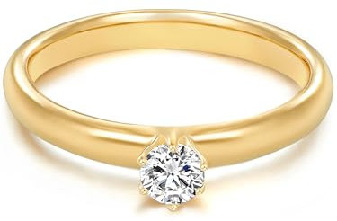 Trilani Damen Verlobungsring 925/- Sterling Silber gelbvergoldet mit Zirkonia in Brilliantschliff Solitärring Antragsring Gelbgold