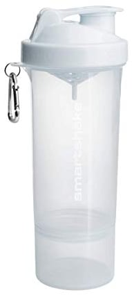 Smartshake Slim Protein Shaker Bottle With Storage 400ml to 500ml Leakproof BPA Free Small Protein Shake Bottles Smart Shaker Cup for Women + Men Pure White