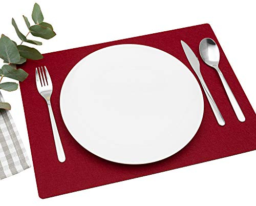 FILU Platzsets aus Filz 4er-Pack Dunkelrot eckig (Farbe und Form wählbar) 30 x 41 cm – Tischset für drinnen und draußen Deko für Esstisch im Wohnzimmer, Gartentisch/Balkontisch