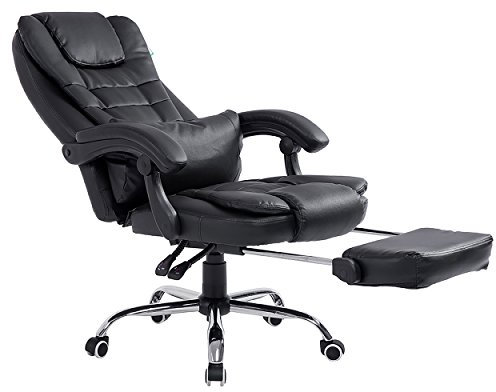 Cherry Tree Furniture Extra Padded High Back Reclining Black Faux Leather Relaxing Swivel Executive Chair With Footrest
