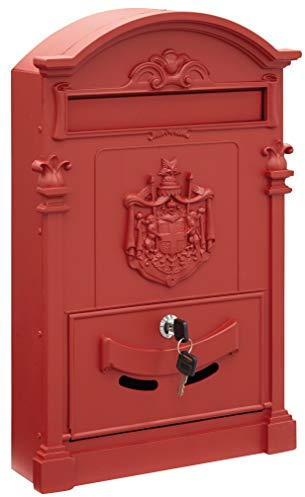 Briefkasten aus Aluminium im klassischen Stil, Größe L (Zeitschriften und C4-Umschläge), großer und Eleganter Wandbriefkasten für den Außenbereich, Rot