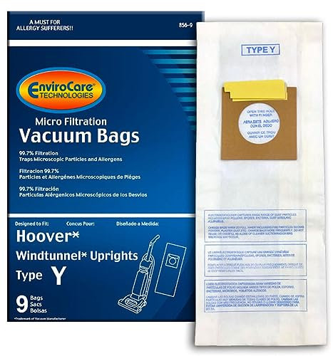Hoover Generic WindTunnel Upright Type Y Vacuum Bags Microfiltration with Closure and Dust Window - 9 Pack, Compare With Hoover Part # 4010100Y