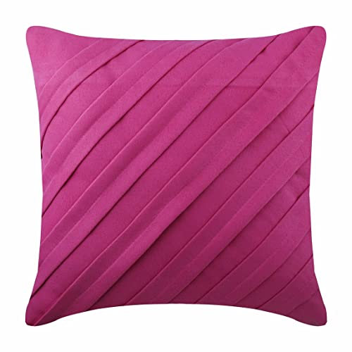 The HomeCentric Rosa Fucsia 55x55 cm EcoEcopelle Scamosciata Sintetica Cuscini di tiro per divano, Pintucks, Strutturato, A Strisce Rosa Scamosciato Cuscino Divano Tinta Unita - Contemporary Fuchsia