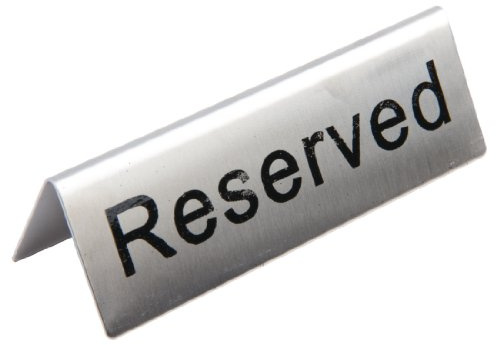 Olympia Premium Reserviert-Schilder für Tische (10 Stück), gebürsteter Stahl, Reserviert-Tischschild, Größe: 35 (H) x 51 (B) x 38 (T) mm, doppelseitig, stapelbar, korrosionsbeschädig, U051