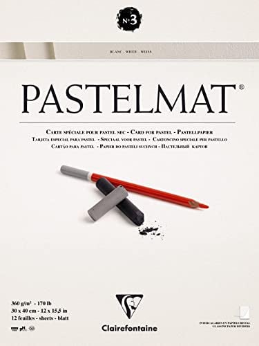 Clairefontaine - Ref 96029C - Pastelmat Pastel Card Pad No.3 (12 Sheets) - 360gsm Card - 30 x 40cm - White - Specially Formulated For Use With Pastels