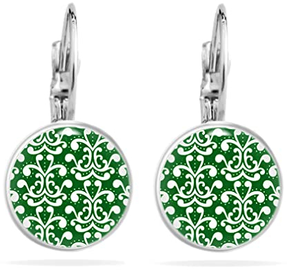 Ausgefallene Ohrringe Damen Teenager Mädchen Nickelfrei Hypoallergen Hängend Handmade Boho Vintage Blume Des Lebens Mandala Ornament Edelstahl Cabochon inkl. Geschenkverpackung (Grün)