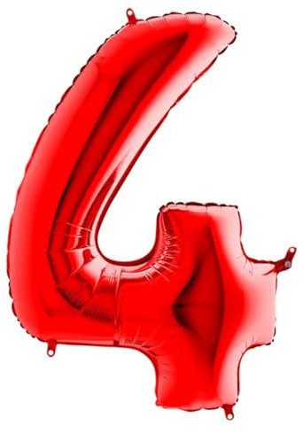 Grabo XXL Riesen Zahlen Folienballon 102 cm (40) Farbauswahl – Perfekte Deko für Geburtstage, Jubiläen & Feiern – Happy Birthday Party-Highlight - für Helium und Luft! Wiederverwendbar! (Rot, 4)