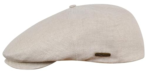 Sterkowski Modell Swede | 100% Naturleinen Schiebermütze für Herren und Frauen | Cabrio Shirm Cabriolet Sommerkappe Ungefütterte Atmungsaktive Ivy Vintage Gatsby Elegantee Beige 54