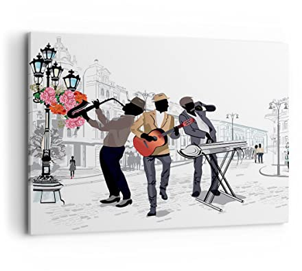 Bilder auf Leinwand 100x70cm Leinwandbild Musik Instrumente Straße Stadt Groß Wanddeko Bild Schlafzimmer Küche Deko Wandbilder Dekoration Wohnzimmer Wall Decor Canvas Wand Kunstdruck Art AA100x70-2933