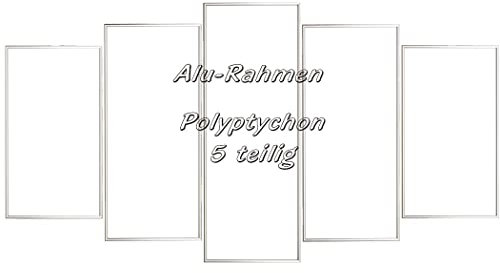 RAABEC Aluminium Polyptychon Bilderrahmen Weiß, Gesamtgröße 132 x 72 cm, fertig montiert mit Rückwand, ideal für Malen nach Zahlen Polyptychon Bilder z.B. von Schipper, 5 teilig