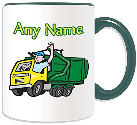 Personalised Gift - Garbage Truck Mug (Transport Design Theme, Colour Options) - Rubbish Dustcart Bin Trash Waste Scrap Recycle Lorry Van Refuse Collection Vehicle Wagon HGV Driver Rubbish Dusbin Refuse Waste Collection Recycle Recycling